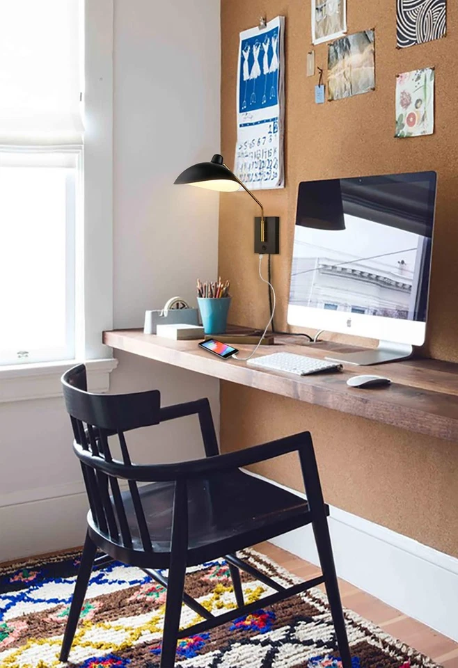 Aplique de pared enchufable CLAXY brazo oscilante luz de pared negro mate con puerto de carga USB... Foto 4 de 4