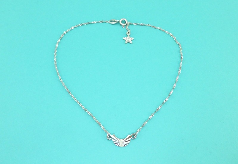 Milor Italy 14K Solid White Gold Diamond-Cut Star & Moon Anklet Chain Bracelet