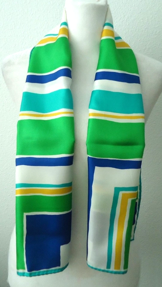 BUFANDA VINTAGE VERA VERDE BRILLANTE, AMARILLO, AZUL BLANCO ENROLLADA A MANO JAPÓN Foto 4 de 4