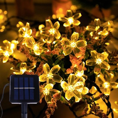Solar Lichterkette Außen 5m 20 LED Blumen Wasserdicht 8 Modi Warmweiß für