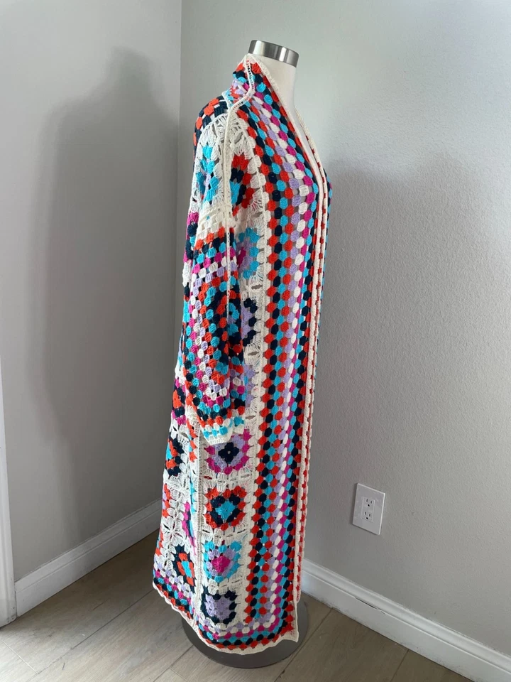 Cárdigan largo POL para mujer talla única frente abierto crochet abuela patrón cuadrado Foto 4 de 4