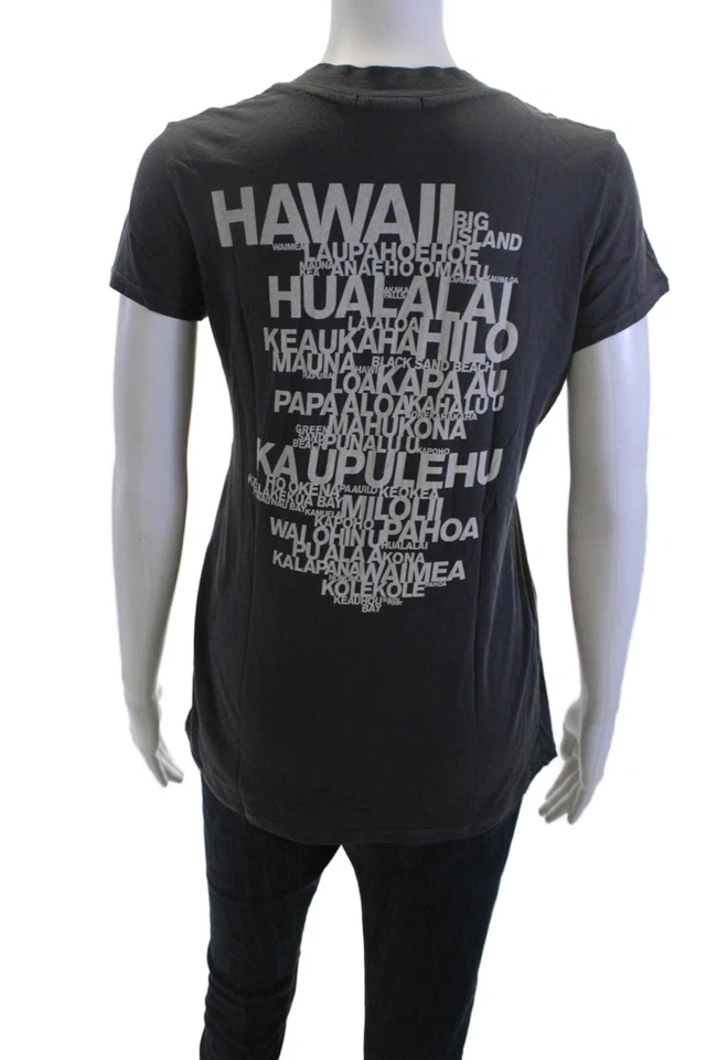 Camiseta feminina padrão James Perse cinza escuro havaiana gráfica gola V tamanho 2 - Imagem 3 de 4