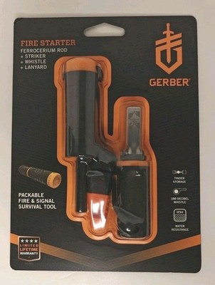 Gerber Bear Grylls Fire Starter Ferrocerium Rod, Striker, Whistle, Lanyard 