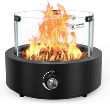 Onlyfire Rectangular Tabletop Gas Fire Pit, 6.5KW Bottom Mounted, Black 