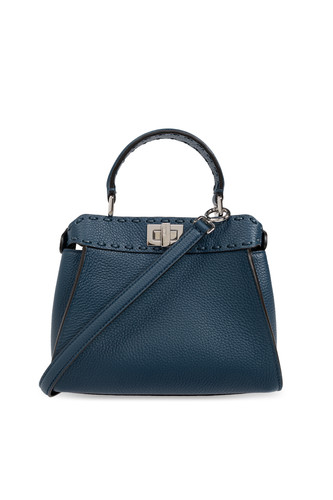 FENDI Peekaboo Mini $5100 Blue Selleria Top Handle Bag New & Authentic