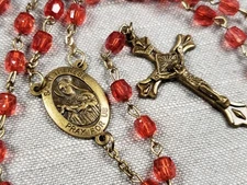 Vintage Rosary Catholic St Therese Of Lisieux Red Beads Christian Religious B17