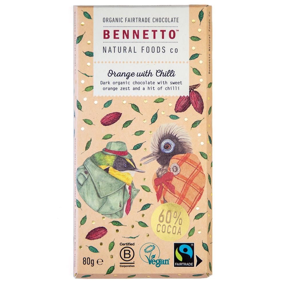 Bennetto Organic Chocolate Bar Orange with Chilli 80g