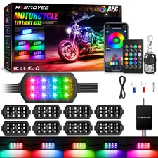 Hobaoyee 8Pcs Motorcycle LED Light Kit, 12 LEDs SMD Chips Magic-RGB Multicolo...