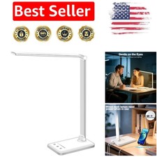 Dimmable LED Desk Lamp with USB Charging 5 Lighting Modes, White Modern Design