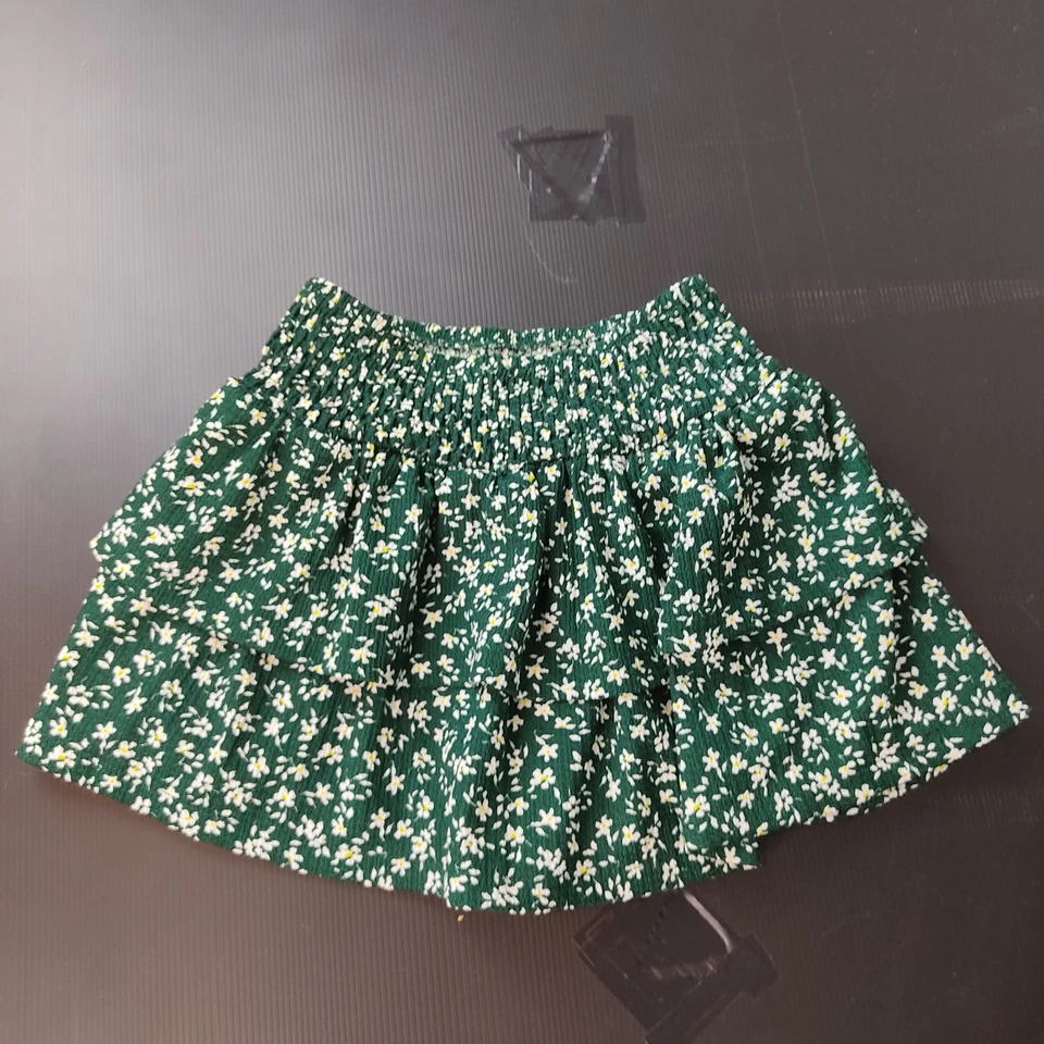 Falda Floral ZARA Niños Verde Blanco Amarillo Talla 10 140cm Cintura Elástica Volantes Ojía Foto 2 de 4