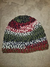 Adult Crochet Multicolor Beanie, Double Stranded, Forest Green, Burgundry, Navy