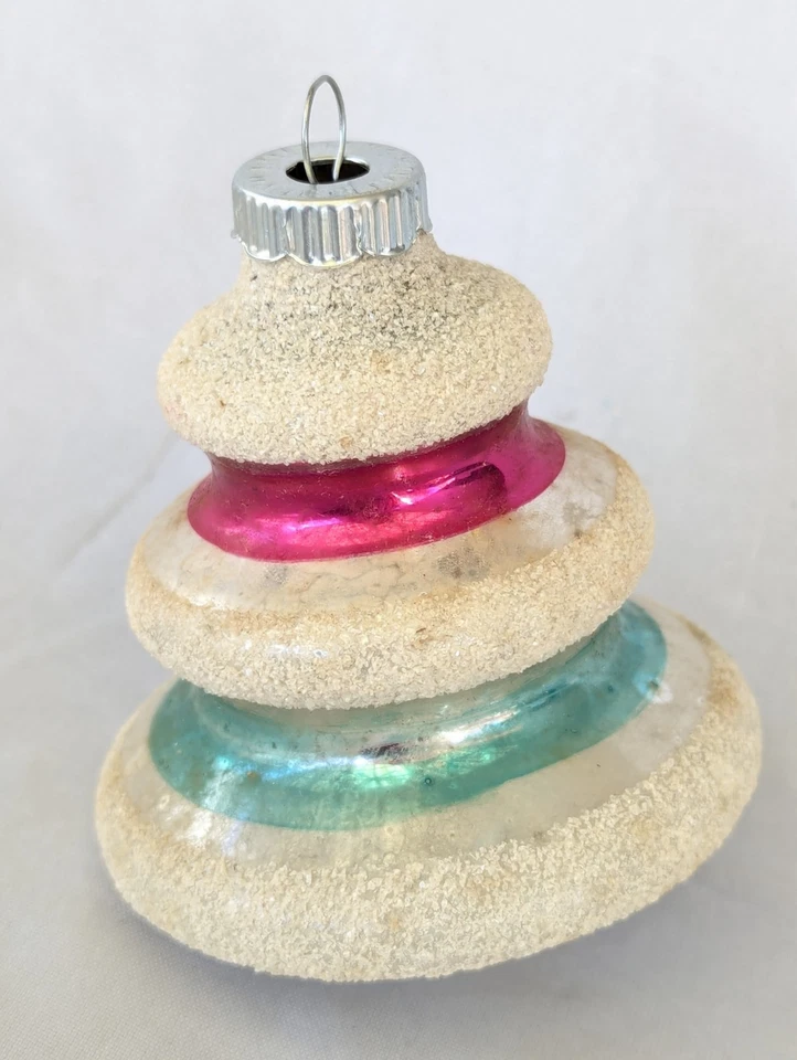 Lote Vintage de 2 Enfeite de Vidro Brite Brilhante Mica Atomic UFO Tornado Natal 3" - Imagem 4 de 4