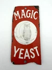 Vintage Porcelain Enamel Magic Yeast Owl & Crescent Moon Metal Sign 6” x 3”