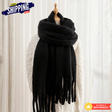 Women's Solid Color Scarf Thick Knitted Fringed Shawl Winter Neck Warmer Wraps