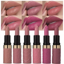 6Pcs Nude Brown Pink Purple Rose Red Mauve Matte Lipstick Sets for Women Velvet