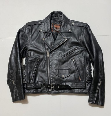 Vintage Interstate Leather Jacket Mens 42 Medium Fit Black Motorcycle Biker Punk