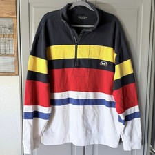 Nautica Mens Limited Edition Striped Quarter-zip Sweatshirt, Navy Yellow Red,XL