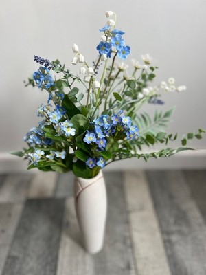 Weiß&grün&blau Blumengesteck, Geburtstagsgeschenk, Vergissmeinnicht Blumenstrauß