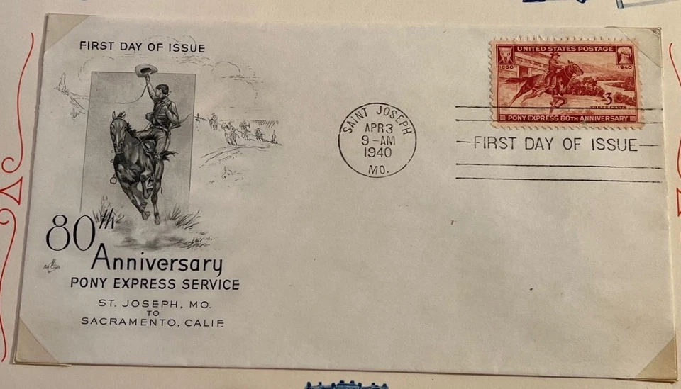 1940 3c Pony Express 80th Anniversary US Stamp (#894) - FDCs & Stamps - ArtCraft - Image 2 of 4