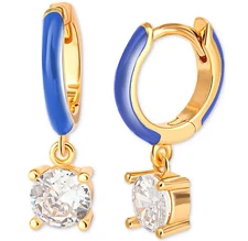 Giani Bernini Cubic Zirconia & Blue Enamel Dangle Hoop Earrings in 18k Gold-Plat