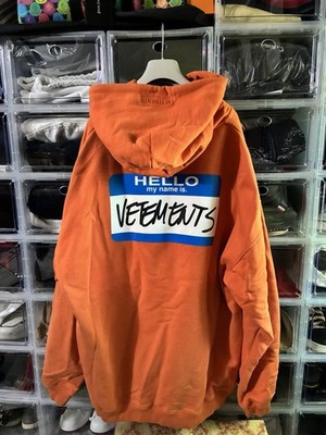 Rare Limited Edition VETEMENTS  My Name  Sticker Oversized Hoodie Orange XL