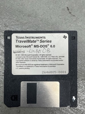 Texas Instruments TravelMate Series Microsoft MS-DOS 6.0 Floppy Software Disc 