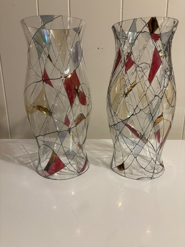 2-Cornet Barcelona Sagrada-12” Hurricane Lamp Votives Stained Glass-Open at ends