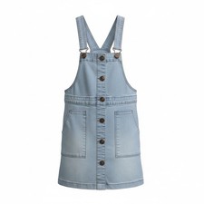 Girls Light Blue Denim Sleeveless Overall Short Dress with Buttons  Pockets
