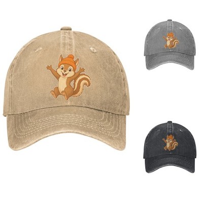 Jumping Squirrel Cartoon Print Baseball Cap, Cotton Adjustable Dad Hat