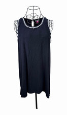 Vince Camuto Black Solid Knit Shift Dress M Round Neck Sleeveless Knee Stretch
