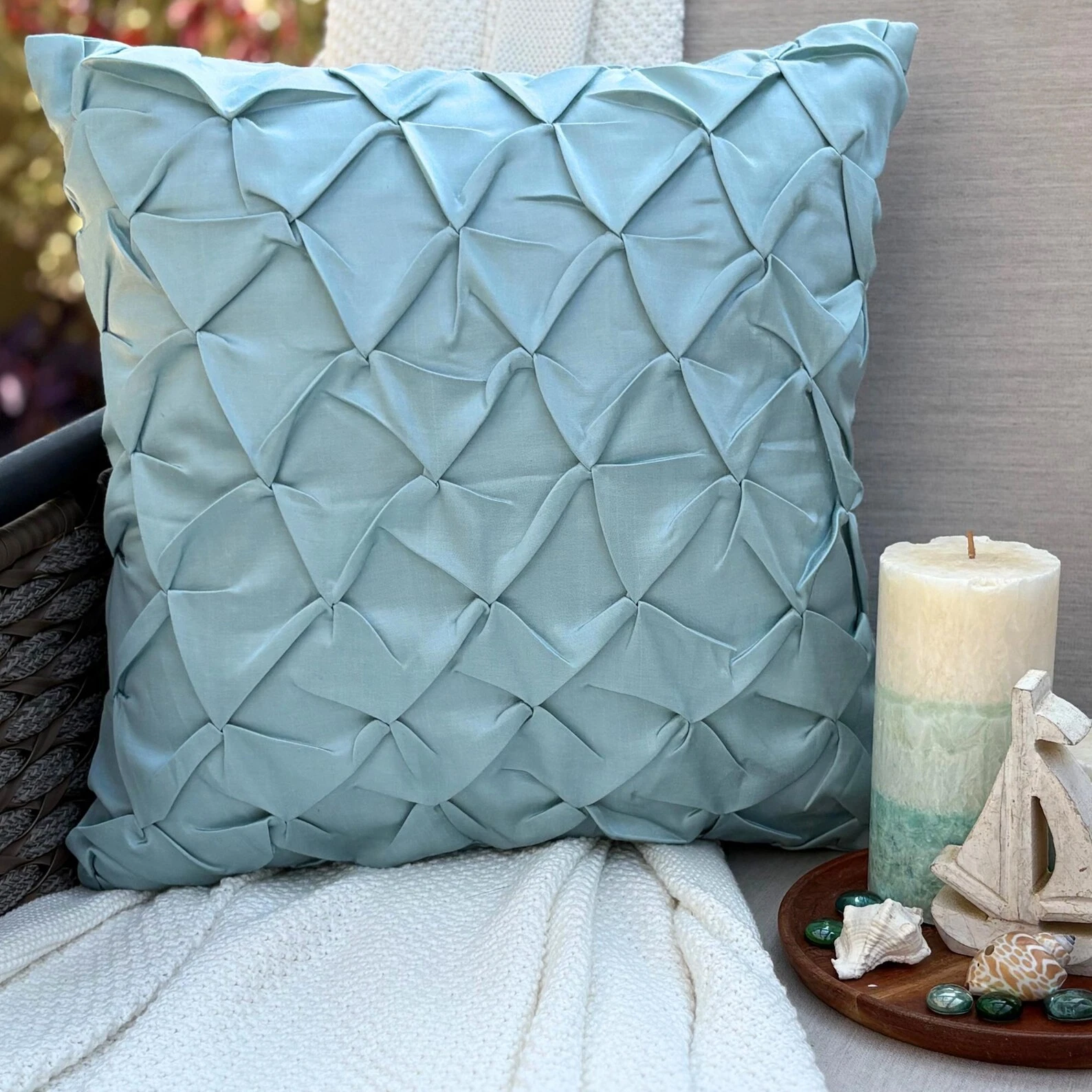 Decorative Cushion Case Blue 16"x16", Square Satin Fabric - Sea Crunch