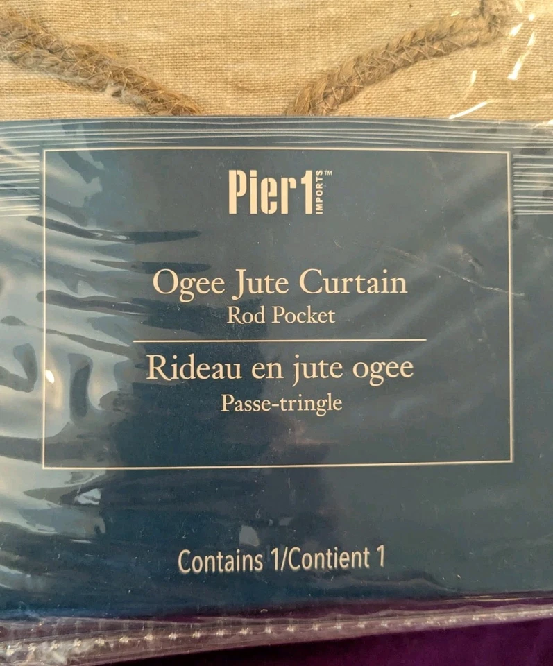Pier 1 Importaciones Bordado Ogee Yute Cortina Barra Bolsillo 48" x 84" Alto NUEVO Playa Foto 4 de 4