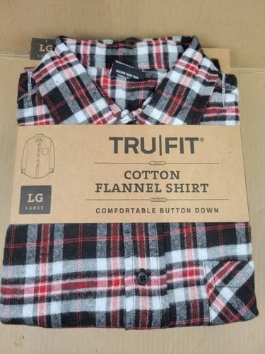 NWT TRU|FIT Men's Cotton Flannel Shirt Red Grey Black Plaid Button Down image 7