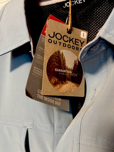 NWT Jockey Outdoors Men’s Large Short Sleeve Fishing Aqua Green - Picture 2 of 4