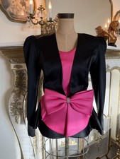 R K Evenings Black Blazer Suit Jacket Pink Bow Rhinestone Size 8 Barbiecore