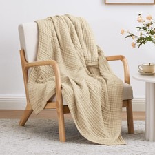 Love's cabin 6 Layer 100 Cotton Muslin Blanket, 60"x80" Twin 60"X80" , Khaki