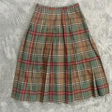 VTG PENDLETON Skirt Womens 8 Petite Plaid Wool Pleated Midi Multi USA Academia