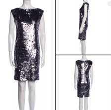 Alice + Olivia Gunmetal Silver Sequin Bateau Neck Sheath Party Dress Size M S