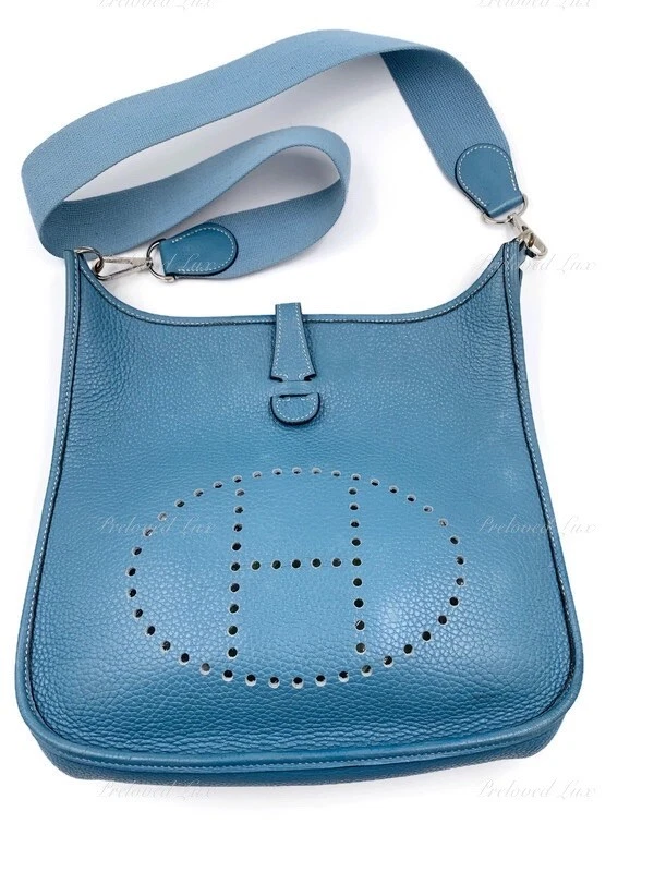 Authentic HERMES Blue Clemence Evelyne I PM Crossbody Bag