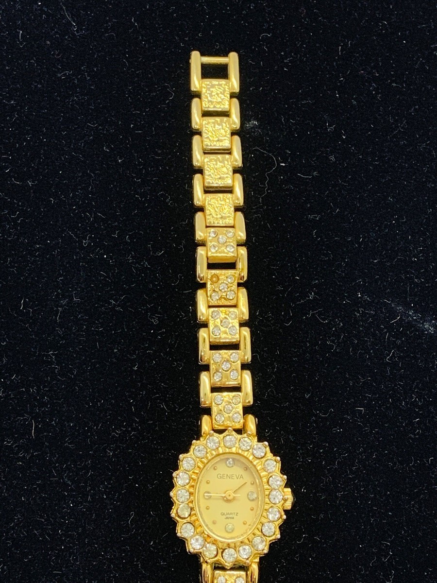 18k Gold Plated GENEVA Watch Womens Diamond Accent Quartz (Read