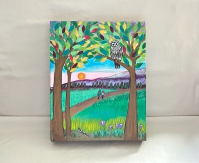 Signed LORI PORTKA Original Canvas Oil Painting Couple Sunset Scene