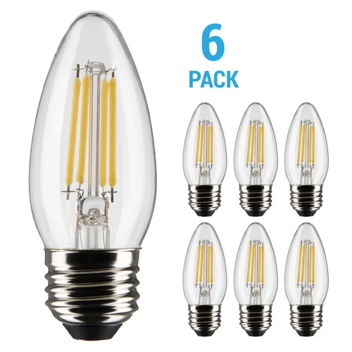 6 Pack Satco S21284 LED Filament Bulbs 120V 4W 40W B11 Medium E26 2700K Dimmable - Picture 1 of 11