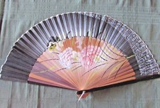 Vintage Handpainted LADIES FAN, Bamboo Sticks