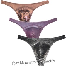 Hot Men's Leather Like T-Back Underwear Wet Look Bulge Pouch Bikini Thong Pants