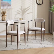 Set of 2 Modern Upholstered Dining Chairs Open Back Armchairs with Iron Frame