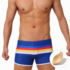 Men's Elastic Swimming Trunks Colour Stripe Printing Square Leg Board Short
