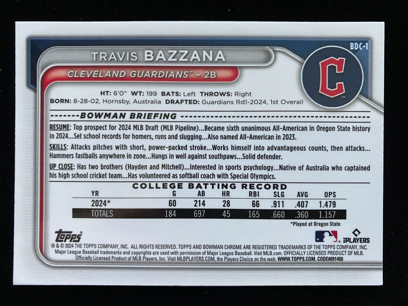 2024 Bowman Chrome Draft TRAVIS BAZZANA 1st Rookie REFRACTOR (3) Card RC SP Lot