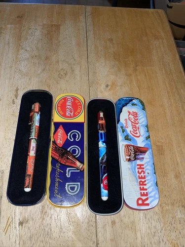 2 Coca Cola Collectible Pens in Tin 1996 Vintage