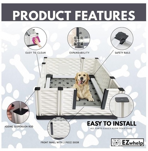 EZclassic 38"x38" Puppy Dog Whelping Box Playpen w/Rails & Liner, Black (Used)