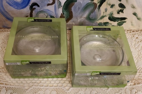 2 GLADE Round Glass Candle HOLDERS Scented Oil Candle Heavy NEW 4" - Picture 2 of 2